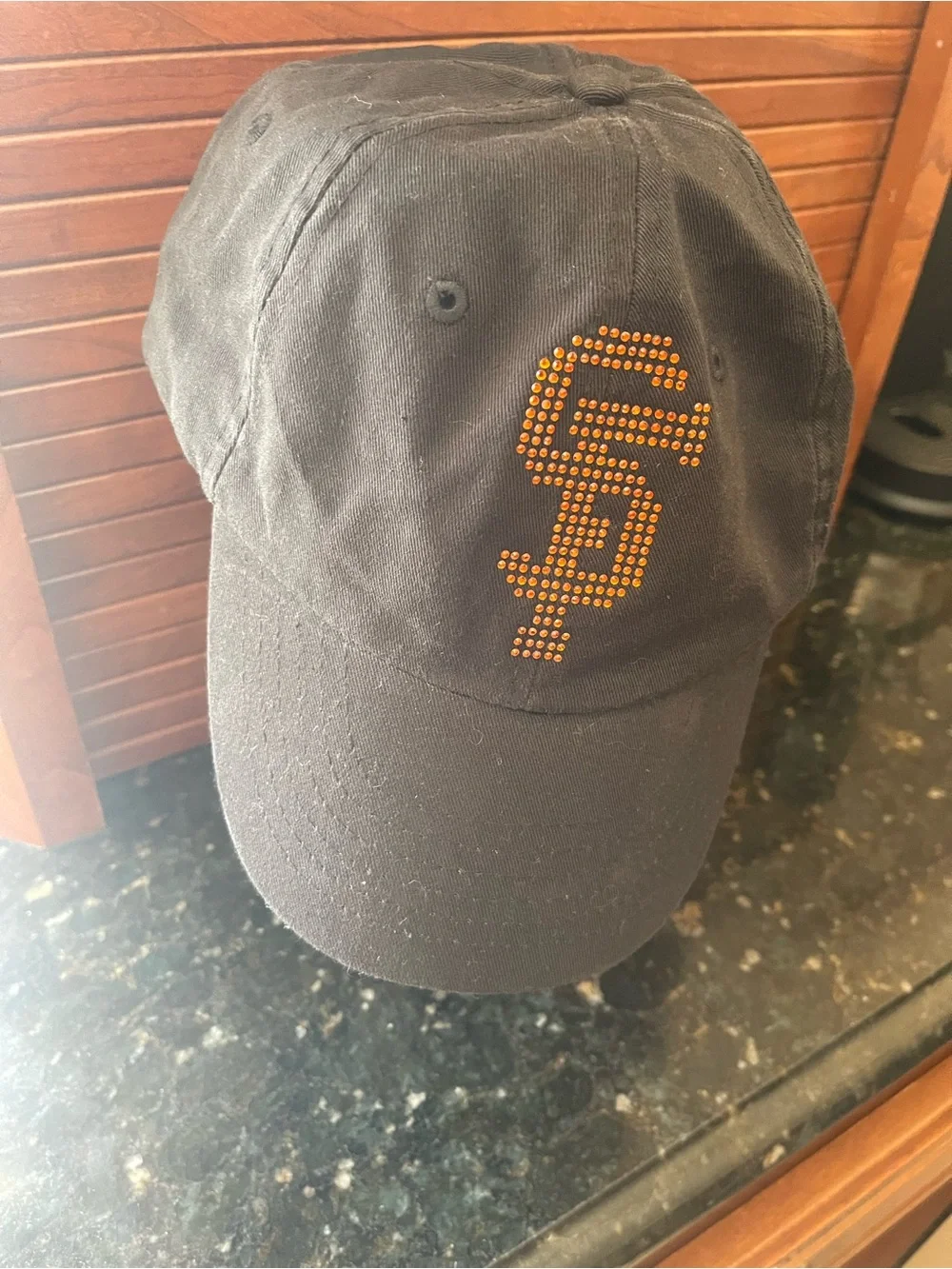 Black Baseball Cap with Orange Rhinestone SF Logo